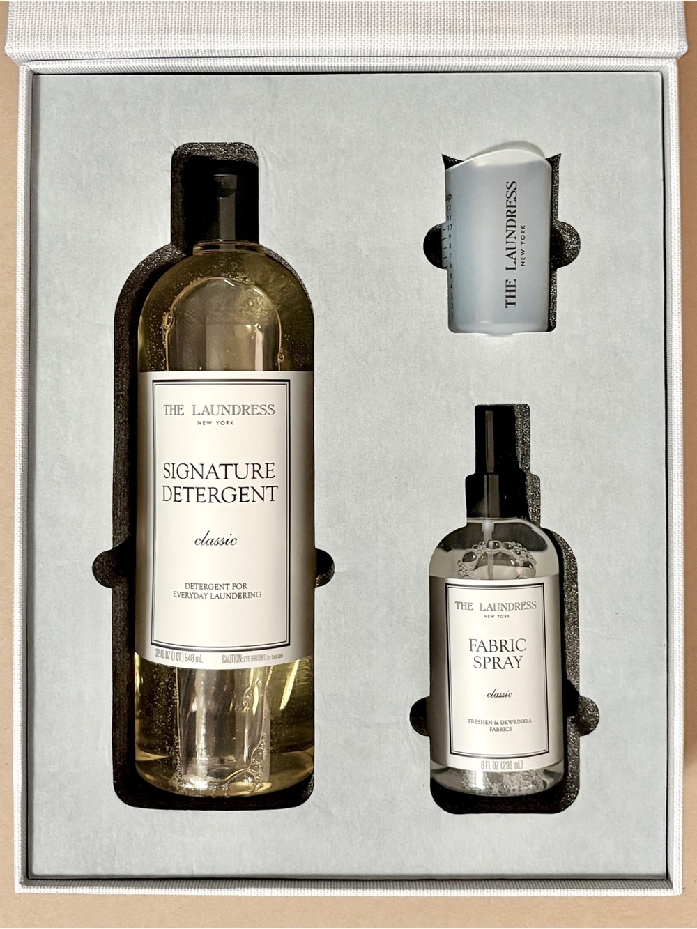 NIB The Laundress Detergent, Fabric Spray, & Measuring Cup Set